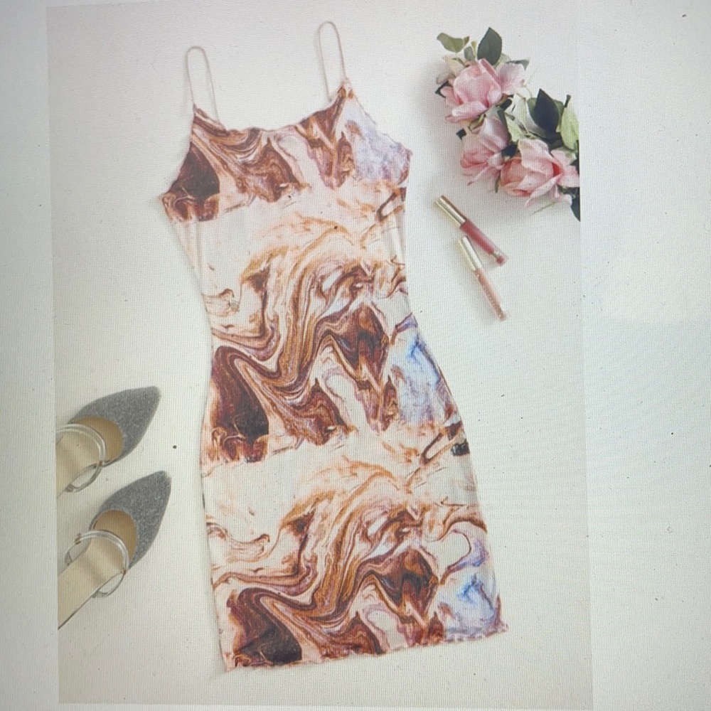 Shein Plus Lettuce Trim Marble Print Dress